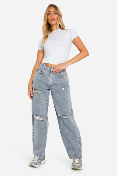 Product Grey Wash Rip Detail Boyfriend Jeans
