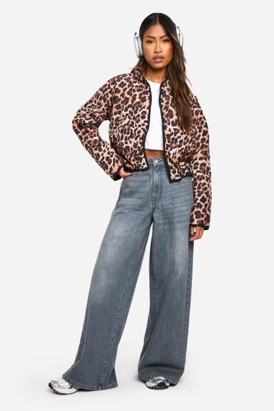 Product Leopard Print Quilted Cropped Jacket