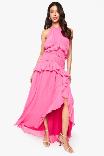 Product Halterneck Chiffon Ruffle Detail Maxi Dress